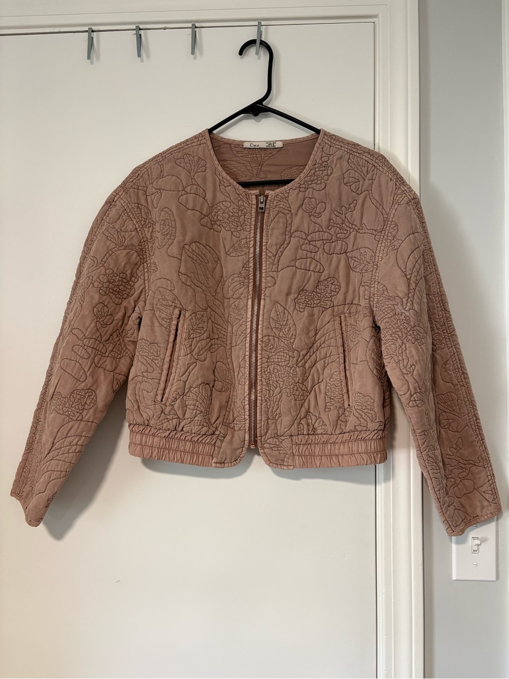 Dex Quilted Embroidered Floral Bomber Jacket in Dusty Mauve